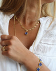 22K Gold Bezel - Set Freeform Cabochon Tanzanite Pendant - Peridot Fine Jewelry - Petra Class