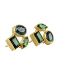 22K Gold Bezel - Set Green Tourmaline Cluster Studs - Peridot Fine Jewelry - Petra Class
