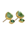 22K Gold Bezel - Set Raw Organic & Faceted Marquise Green Tourmaline Stud - Peridot Fine Jewelry - Petra Class