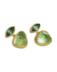 22K Gold Bezel - Set Raw Organic & Faceted Marquise Green Tourmaline Stud - Peridot Fine Jewelry - Petra Class