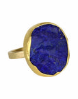22K Gold Bezel - Set Rough Asymmetrical Lapis Lazuli Ring - Peridot Fine Jewelry - Petra Class