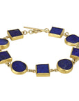 22K Gold Bracelet with Nine Bezel - Set Round & Square Rough Lapis Stones - Peridot Fine Jewelry - Petra Class