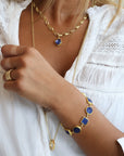 22K Gold Bracelet with Nine Bezel - Set Round & Square Rough Lapis Stones - Peridot Fine Jewelry - Petra Class