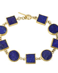 22K Gold Bracelet with Nine Bezel - Set Round & Square Rough Lapis Stones - Peridot Fine Jewelry - Petra Class