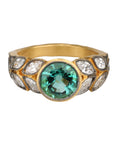 22K Gold "Garland" Ring with Emerald and Marquise Diamonds - Peridot Fine Jewelry - Cathy Waterman