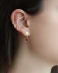 22K Gold Oval Pink Ruby Earrings with Silk Textured Disc Posts - Peridot Fine Jewelry - Petra Class