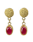 22K Gold Oval Pink Ruby Earrings with Silk Textured Disc Posts - Peridot Fine Jewelry - Petra Class