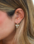 22K Gold Triple Hexagonal Rainbow Moonstone Earrings with Pave Diamond Details - Peridot Fine Jewelry - Cathy Waterman