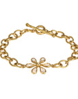 22K Hammered Oval Link Bracelet with Moonstone Flower Centerpiece - Peridot Fine Jewelry - Cathy Waterman