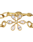 22K Hammered Oval Link Bracelet with Moonstone Flower Centerpiece - Peridot Fine Jewelry - Cathy Waterman