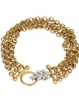 22K Handmade 3 - Row "Carcassonne Chainmail" Bracelet with Platinum & Pave Diamond "Oak Leaf" Clasp - Peridot Fine Jewelry - Cathy Waterman
