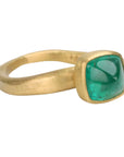 22K Inverted Square Cabochon Columbian Emerald Ring - Peridot Fine Jewelry - Rosanne Pugliese