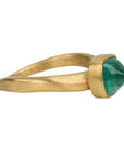 22K Inverted Square Cabochon Columbian Emerald Ring - Peridot Fine Jewelry - Rosanne Pugliese
