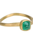 22K Small Square Cabochon Columbian Emerald Ring - Peridot Fine Jewelry - Rosanne Pugliese