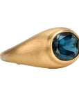 22K Tapered Domed Ring with East/West Oval London Blue Topaz - Peridot Fine Jewelry - Rosanne Pugliese