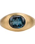 22K Tapered Domed Ring with East/West Oval London Blue Topaz - Peridot Fine Jewelry - Rosanne Pugliese