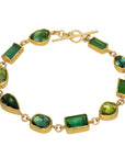 22K Ten Bezel - Set Mixed Shape Ombre Green Tourmaline Bracelet - Peridot Fine Jewelry - Petra Class