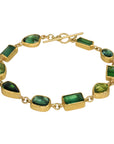 22K Ten Bezel - Set Mixed Shape Ombre Green Tourmaline Bracelet - Peridot Fine Jewelry - Petra Class