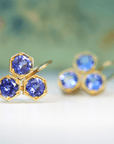 22K Triple Hexagonal Bezel - Set Tanzanite Earrings - Peridot Fine Jewelry - Cathy Waterman