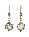 22K White Topaz & Blackened Pave Diamond Shield "Frame" Earrings - Peridot Fine Jewelry - Cathy Waterman