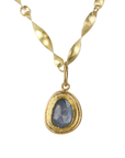 22K & 18K Bezel-Set Freeform Rosecut Blue Sapphire Pendant