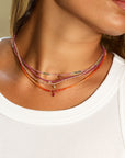 Faceted Fire Opal Beaded Necklace with 18K Bezel-Set Teardrop Ruby Charm