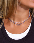 Faceted Sodalite Beaded Necklace with 18K Bezel-Set Teardrop Sapphire Charm