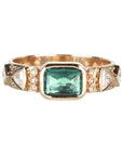 14K & Green Tourmaline "Totem" Ring with Mixed Cut Diamond Details