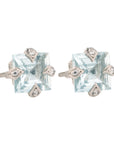 Platinum Prong-Set Square Aquamarine Amethyst "Thorn" Post Earrings