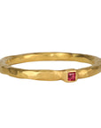22K Gold Thin Hammered Band with Square Burmese Ruby "Floating Bezel" - Peridot Fine Jewelry - Cathy Waterman