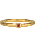 22K Gold Thin Hammered Band with Square Burmese Ruby "Floating Bezel" - Peridot Fine Jewelry - Cathy Waterman