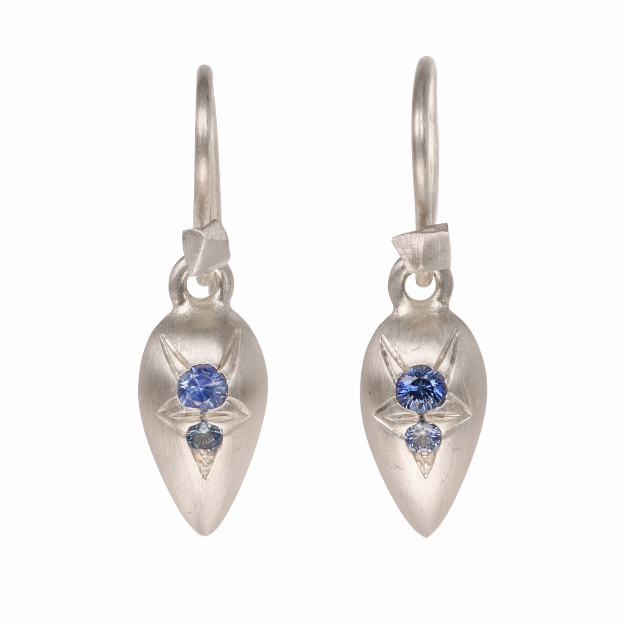 Sterling Silver Teardrop Drop Earrings With Star-Set Blue Sapphires
