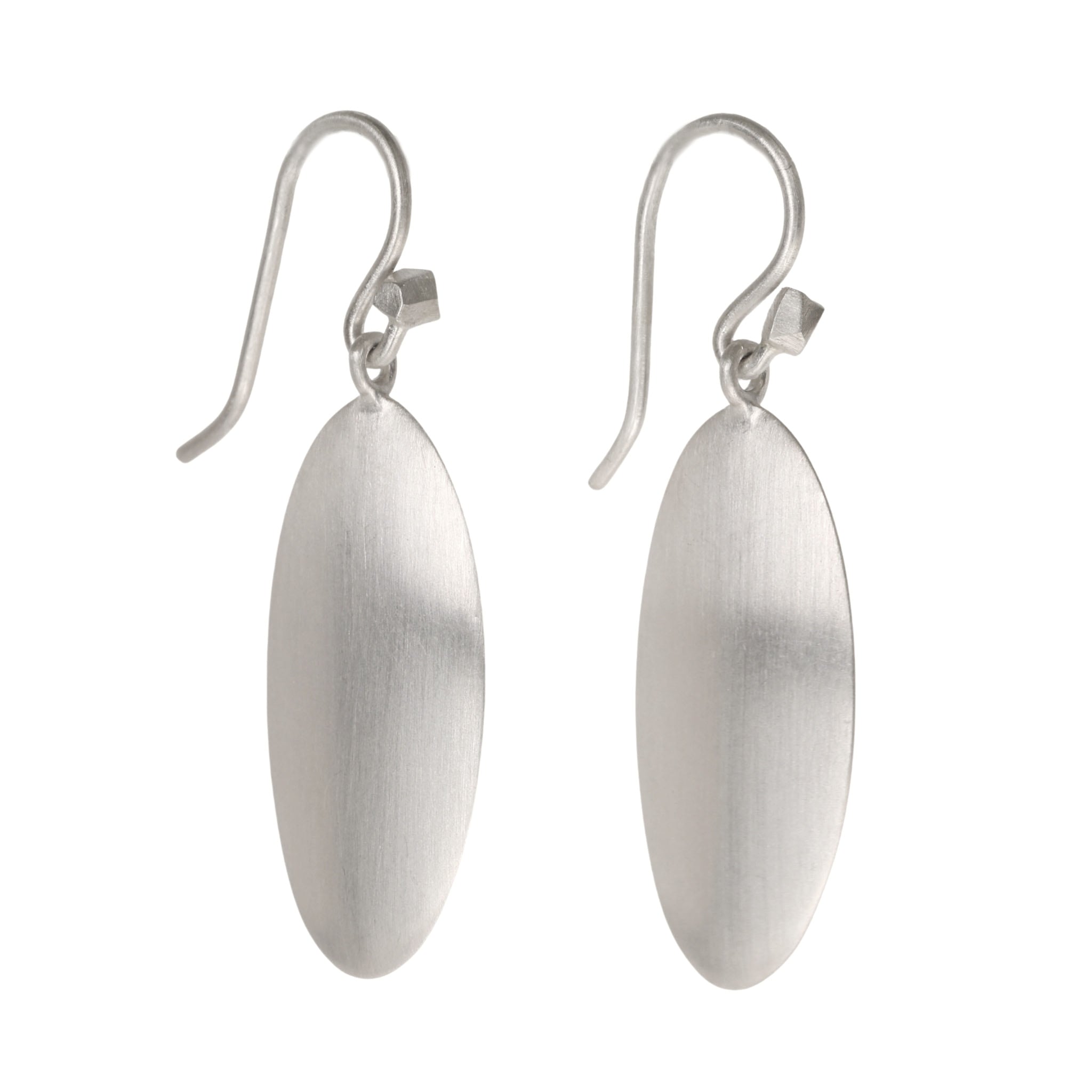 Sterling Silver Handmade Elongated Oval Dangle Earrings