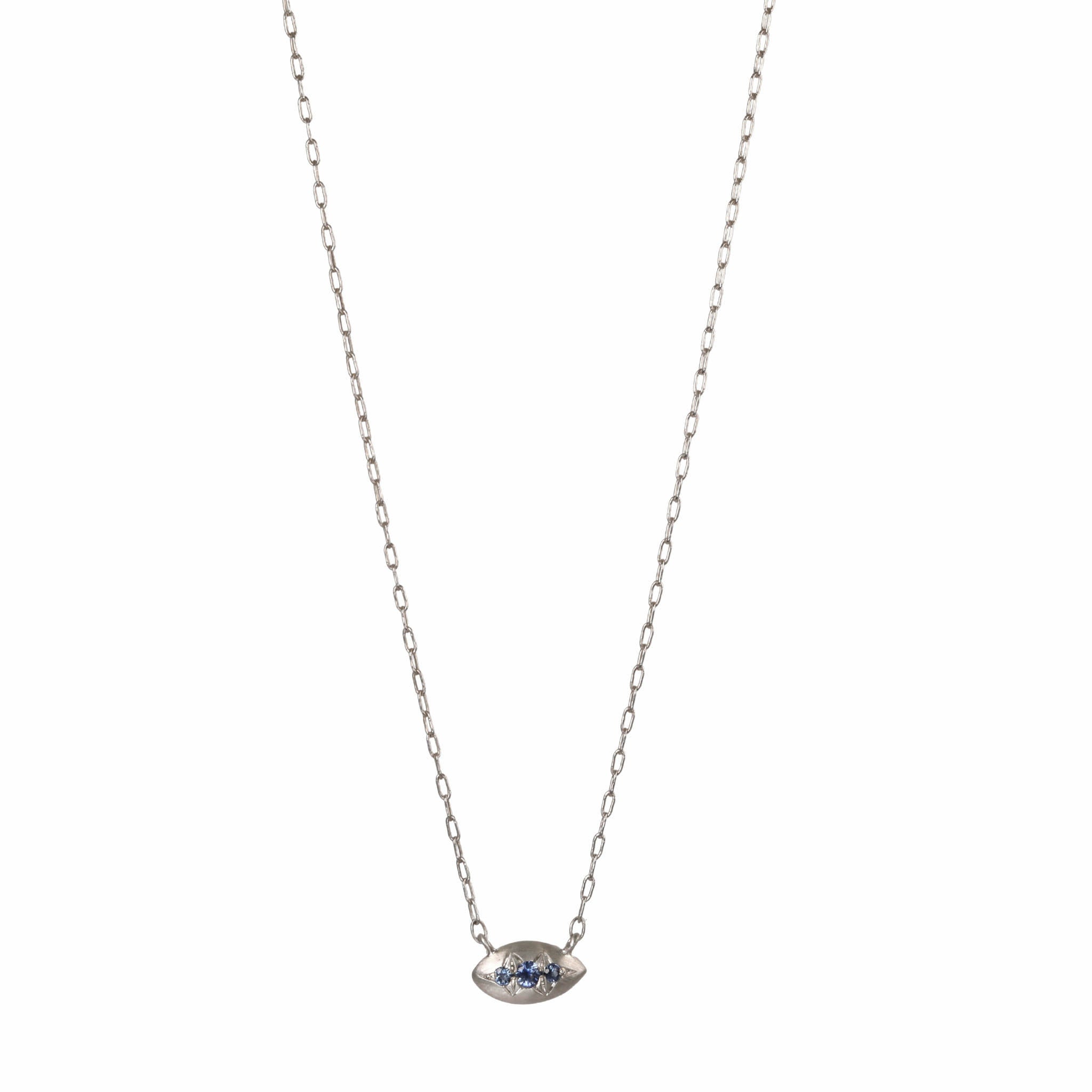 Sterling Silver Elongated Oval Disc Necklace With Three Star-Set Blue Sapphires