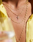 18K Gold & "Mimosa" Yellow Resin Beaded "Classic" Necklace