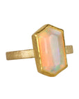 22K & 18K Bezel-Set North/South Hexagonal Faceted Ethiopian Opal Ring