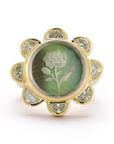 18K & Grey Mother of Pearl "Rosebud Caspian" Ring with Half-Moon Diamond Halo