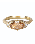 18K "Mariam" Ring with East-West Multi Prong-Set Oval Champagne Diamond with Pave Diamond Side & Hidden Halo