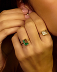 18K Petite "Ten Fourteen" Ring with Emeralds