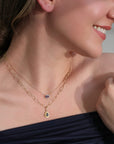 22K & 18K Frame Bezel-Set Teardrop Sri Lankan Blue Sapphire Pendant