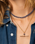 10K Bezel-Set Oval Blue Sapphire "Equilibrium" T-Bar Station Pendant