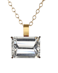 22K & Oxidized Sterling Silver Prong-Set East-West Emerald Cut White Topaz Pendant