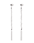 Rhodium Plated Sterling Silver Woven Chain Drop Earrings with Crystal Bead & Chain Fringe Details