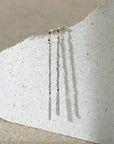 Rhodium Plated Sterling Silver Woven Chain Drop Earrings with Crystal Bead & Chain Fringe Details