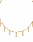 Gold Vermeil Chain & Beige Silk Woven Necklace with Nine Chain "Fringe" Stations