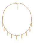 Gold Vermeil Chain & Beige Silk Woven Necklace with Nine Chain "Fringe" Stations