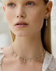 Gold Vermeil Chain & Beige Silk Woven Necklace with Nine Chain "Fringe" Stations