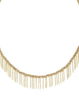 Gold Vermeil Chain & Beige Silk Woven Necklace with Center Chain "Fringe" Section