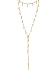 Vermeil & Beige Silk Woven Multi Twist Tie Lariat Necklace with Mini Chain Tassel Stations