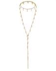 Vermeil & Beige Silk Woven Multi Twist Tie Lariat Necklace with Mini Chain Tassel Stations